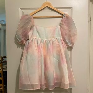 Pink and blue Puff sleeve dress